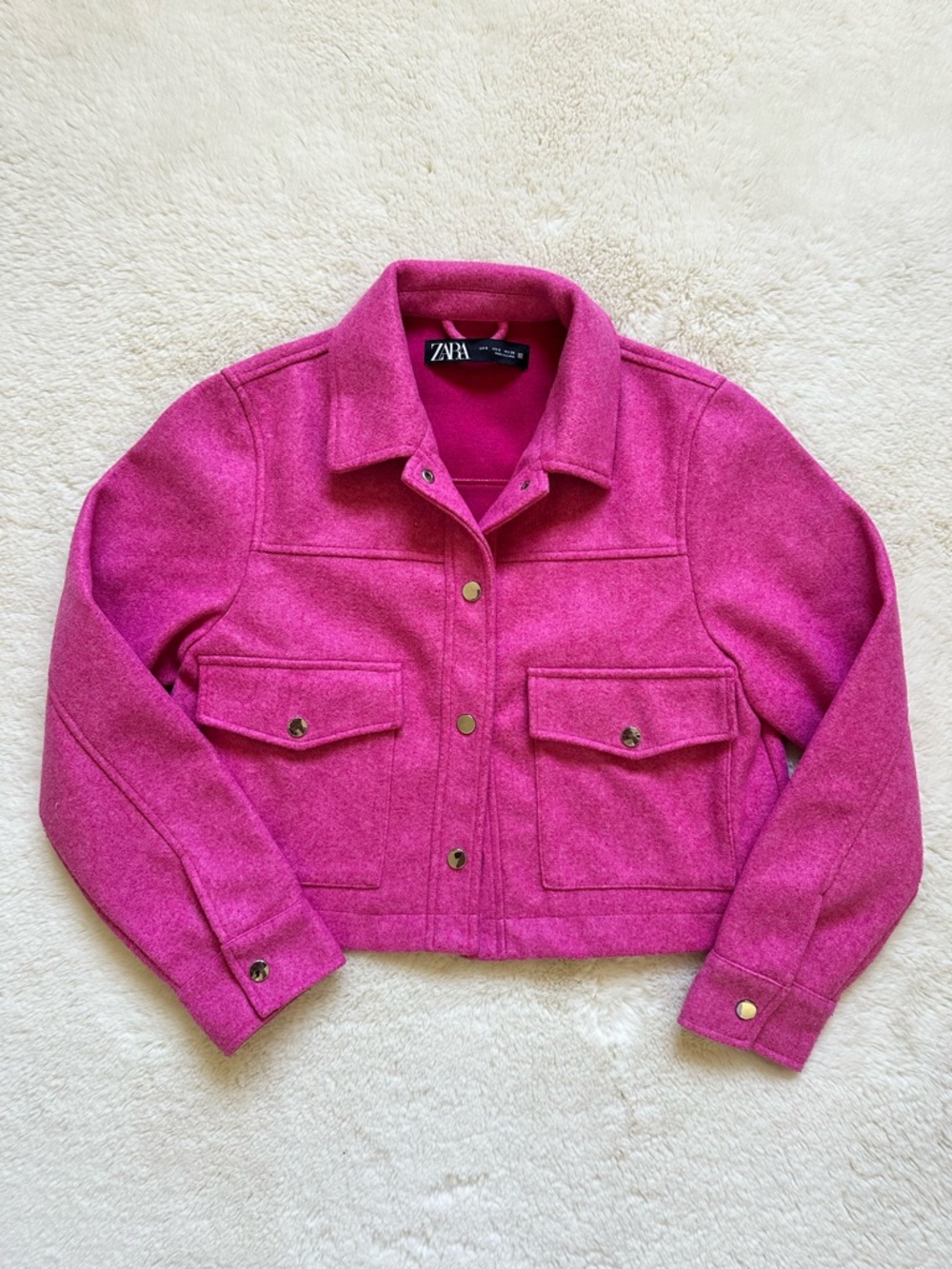 ZARA Pink Button Collared Jacket Pockets Women's S Cropped